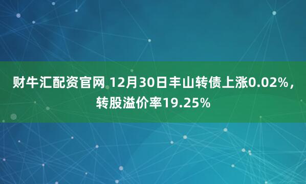财牛汇配资官网 12月30日丰山转债上涨0.02%，转股溢价率19.25%