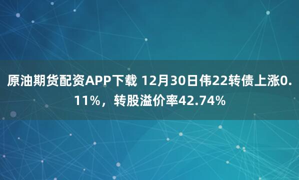 原油期货配资APP下载 12月30日伟22转债上涨0.11%，转股溢价率42.74%